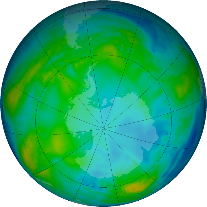 Antarctic ozone map for 07 June 2004